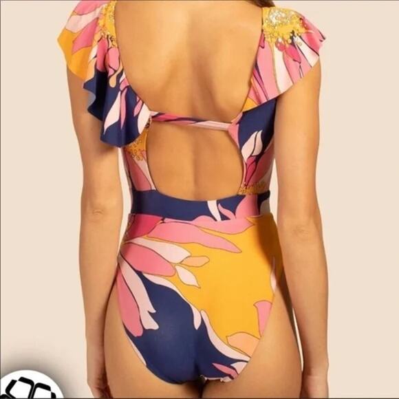 Trina Turk Royal Blue Pink Floral Print Swimsuit One Piece Women's Size 10 NWT - Picture 3 of 8
